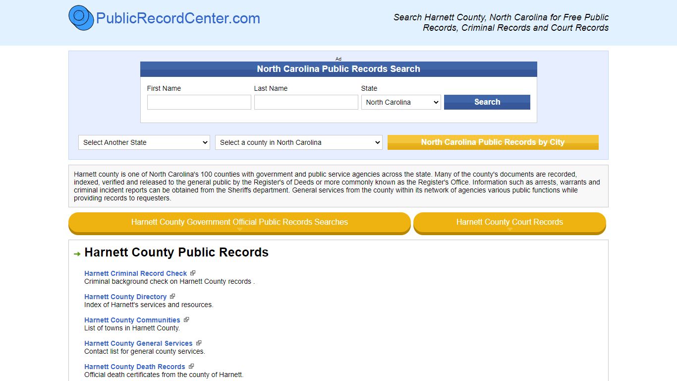 Harnett County North Carolina Free Public Records - Court Records ...